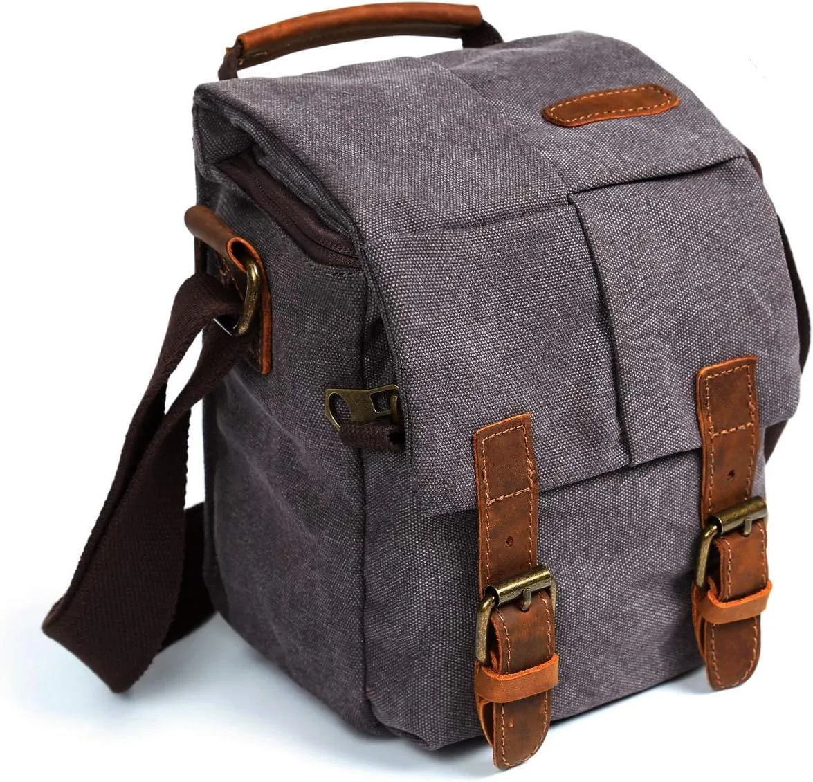 Small Camera Bag/Case, Vintage Canvase Leather Trim DSLR SLR Camera Shoulder Messenger Sling Bag