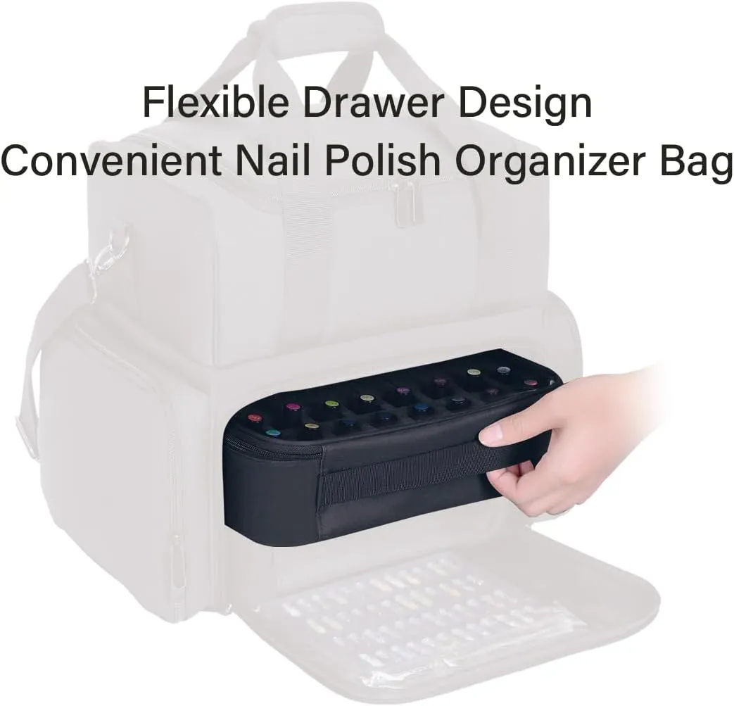Small Clear Nail Polish Organizer Holds 40 bottles(15ml-0.5fl.oz) Nail Polish Case Multifunctional Nail Polish Bag organizer, Cosmetic Travel Makeup Bags for Women Black