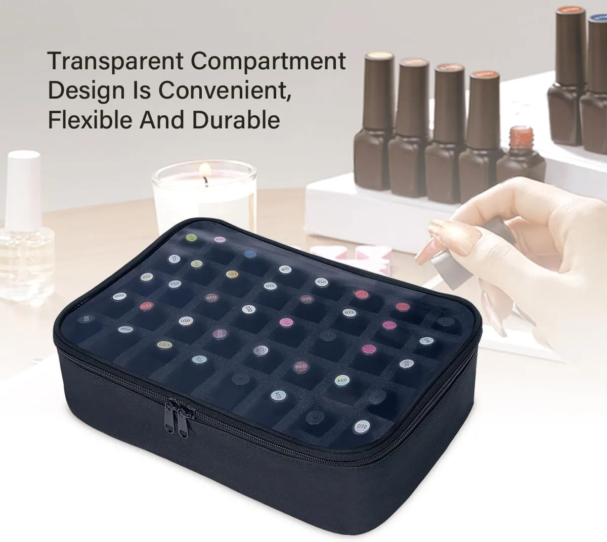 Small Clear Nail Polish Organizer Holds 40 bottles(15ml-0.5fl.oz) Nail Polish Case Multifunctional Nail Polish Bag organizer, Cosmetic Travel Makeup Bags for Women Black