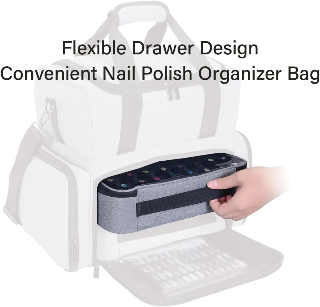 Small Clear Nail Polish Organizer Holds 40 bottles(15ml-0.5fl.oz) Nail Polish Case Multifunctional Nail Polish Bag organizer, Cosmetic Travel Makeup Bags for Women Gray