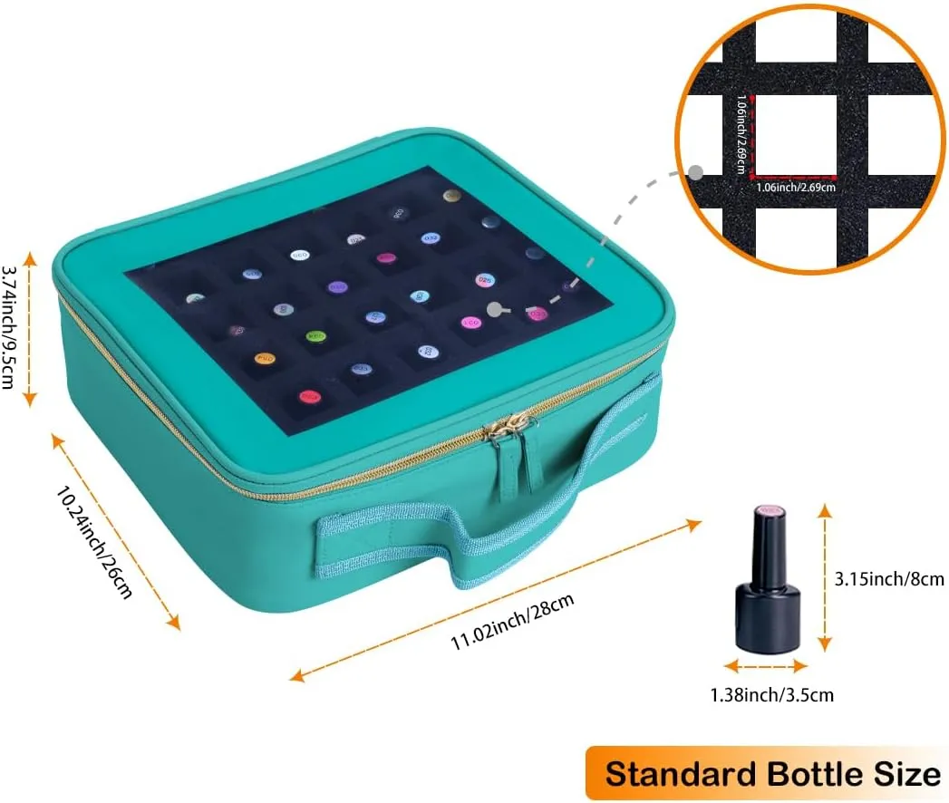 Small Clear Nail Polish Organizer Storage Box Hold 42 Bottles (15 ml/0.51 floz) PU Leather Portable Cosmetic Bag with Removable Partition