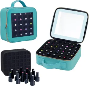 Small Clear Nail Polish Organizer Storage Box Hold 42 Bottles (15 ml/0.51 floz) PU Leather Portable Cosmetic Bag with Removable Partition