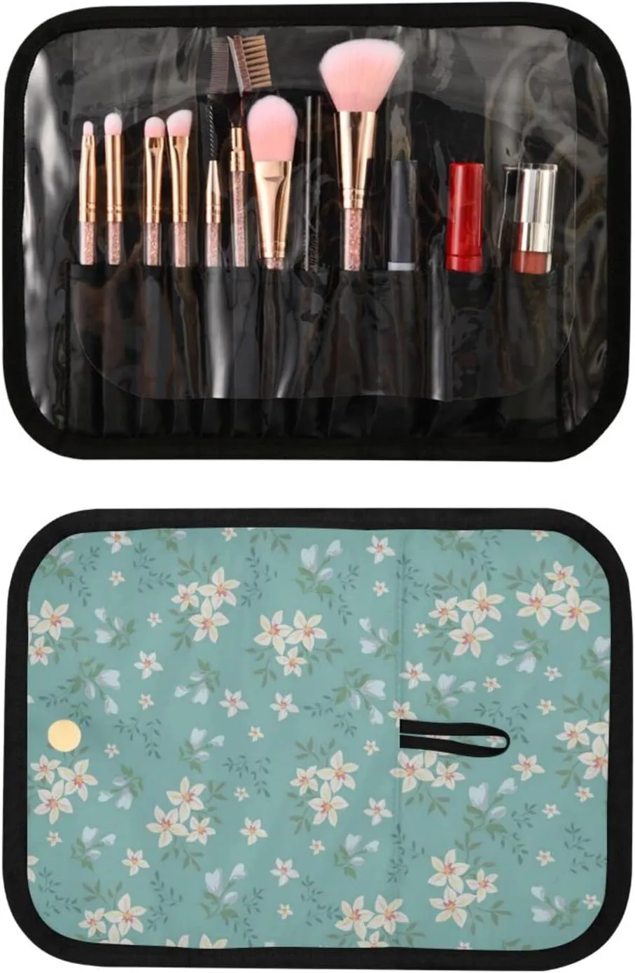 Small Flower Blue Travel Toiletry Bag Cosmetic Make up Brush Cases Hanging Water-resistant Accessories Organizer for Women 3PCS