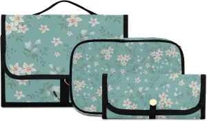 Small Flower Blue Travel Toiletry Bag Cosmetic Make up Brush Cases Hanging Water-resistant Accessories Organizer for Women 3PCS