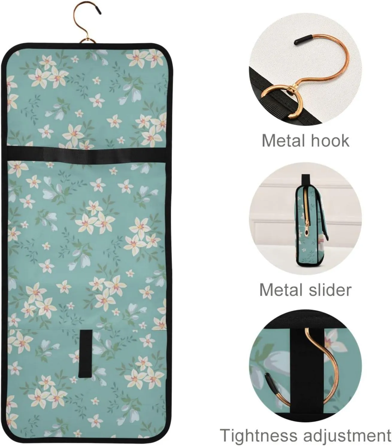 Small Flower Blue Travel Toiletry Bag Cosmetic Make up Brush Cases Hanging Water-resistant Accessories Organizer for Women 3PCS
