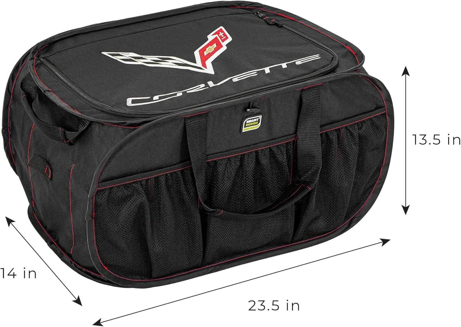 Smart Design Pop Up Trunk Organizer w/Easy Carry Handles, Side Pockets, & Zipper Top - 23 Inch - Durable Fabric Collapsible Design - Home Organization (Holds 50 lbs.) - Corvette