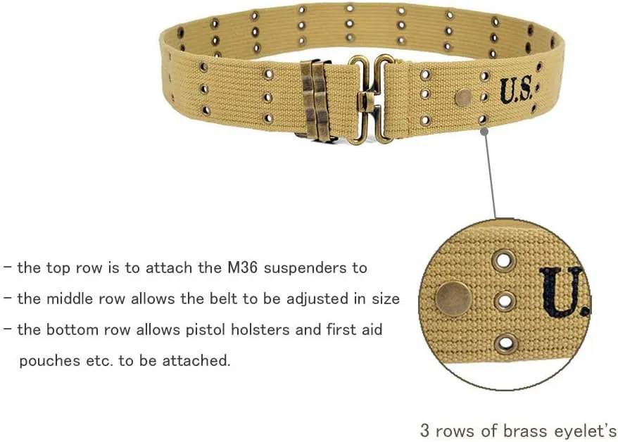 SMONT Repro WW2 US Army M36 Pistol Belt Tactical WWII American M1936 Khaki Webbing Canvas