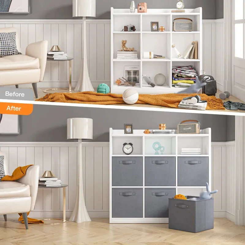 Snhomee 9 Drawer Solid Wood Dresser for Bedroom,White Wood Dresser with Fabric Drawers Ample Storage Space