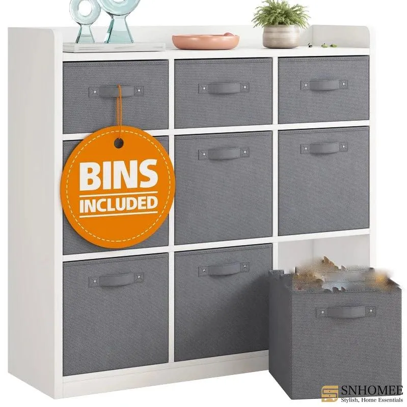 Snhomee 9 Drawer Solid Wood Dresser for Bedroom,White Wood Dresser with Fabric Drawers Ample Storage Space
