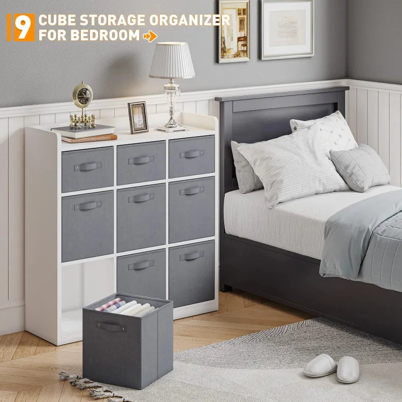 Snhomee 9 Drawer Solid Wood Dresser for Bedroom,White Wood Dresser with Fabric Drawers Ample Storage Space
