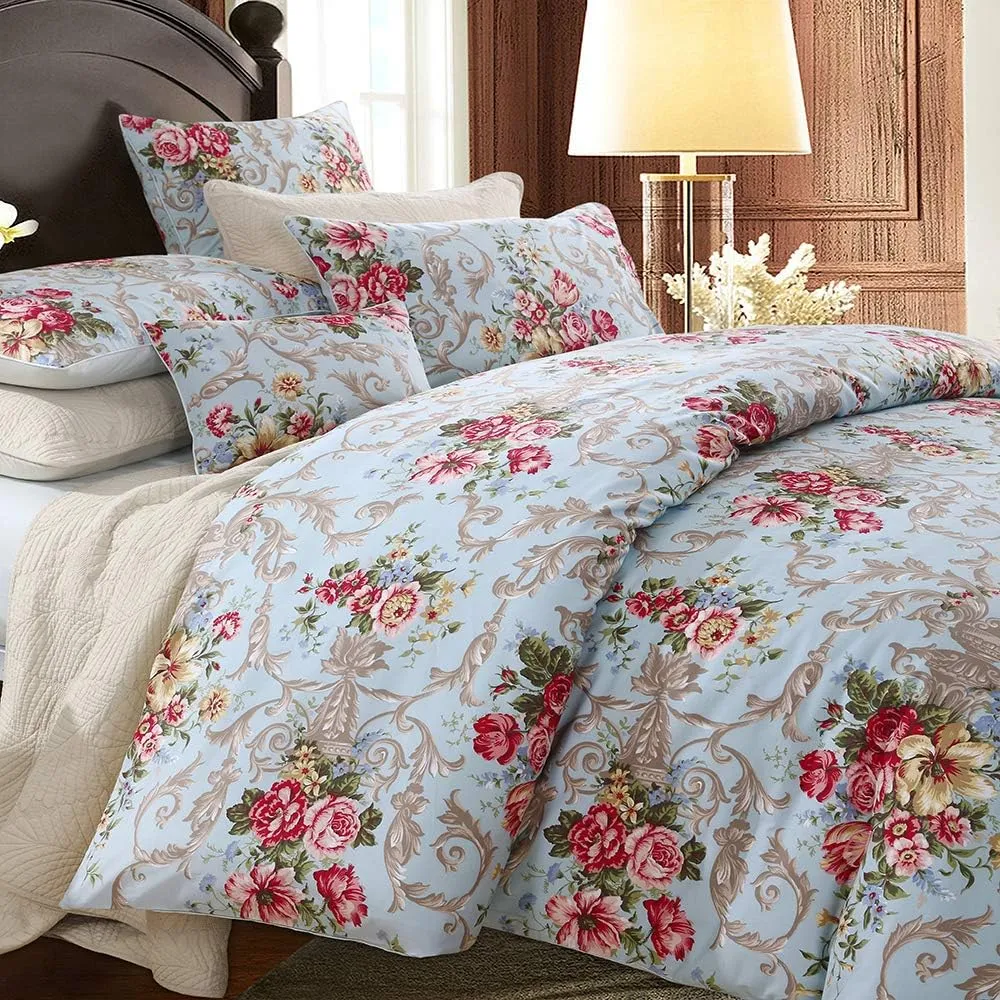 Softta Boho Chic Shabby Floral Classic Luxury Collection Elegant Peony And Leaves Bedding Sets Design Queen Size 3Pcs 1 Duvet Cover  2 Pillowcases/shams 100% Egyptian Cotton Duvet Cover Set