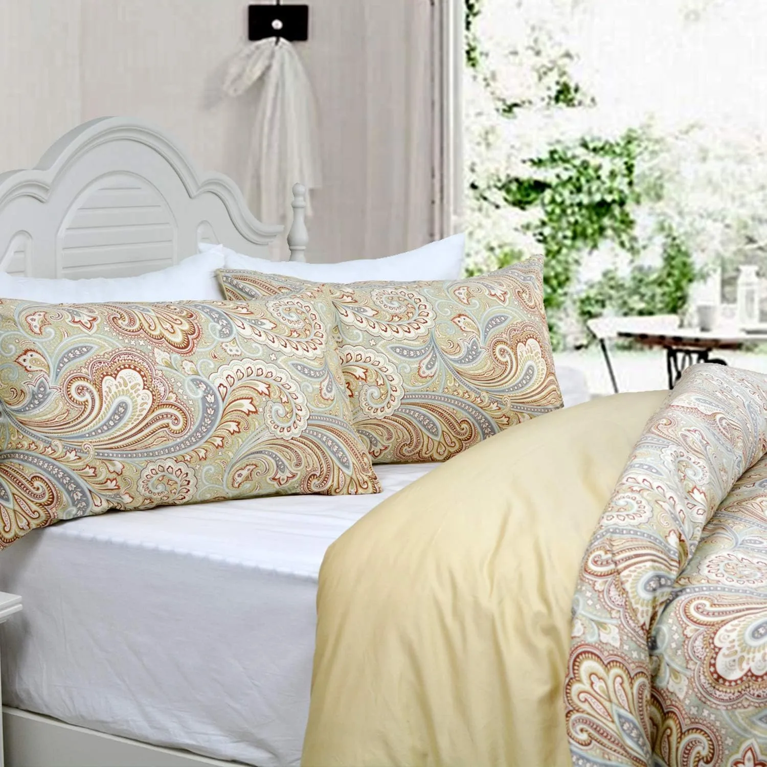 Softta Luxury Paisley Bedding Design 800 Thread Count 100% Cotton Bohe Vintage Bohe Vintage 3Pcs Duvet Cover Set,King Size,Khaki
