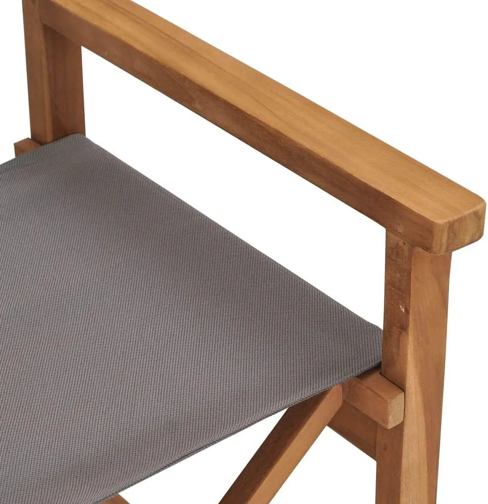 Solid Teak Wood Director's Chair Gray Foldable Outdoor Patio Furniture with Fabric Seat for Camping Beach Balcony and Home Use