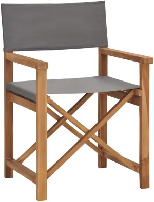 Solid Teak Wood Director's Chair Gray Foldable Outdoor Patio Furniture with Fabric Seat for Camping Beach Balcony and Home Use