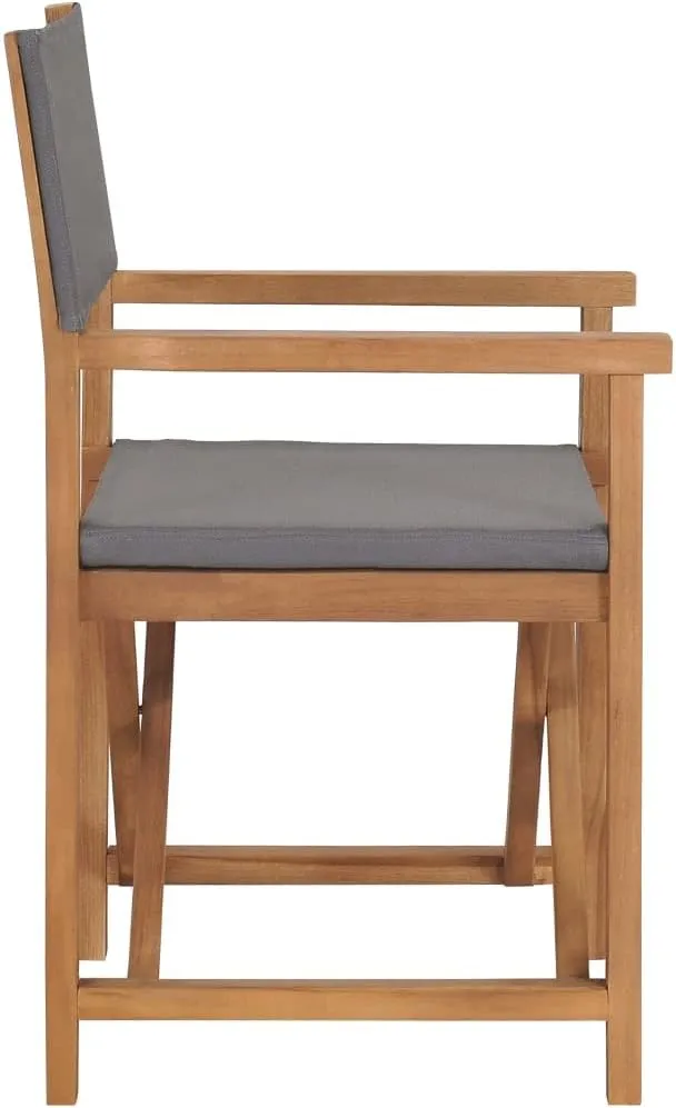 Solid Teak Wood Director's Chair Gray Foldable Outdoor Patio Furniture with Fabric Seat for Camping Beach Balcony and Home Use