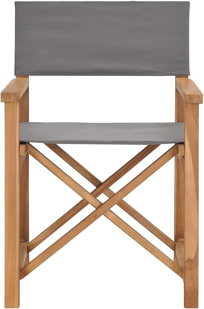 Solid Teak Wood Director's Chair Gray Foldable Outdoor Patio Furniture with Fabric Seat for Camping Beach Balcony and Home Use