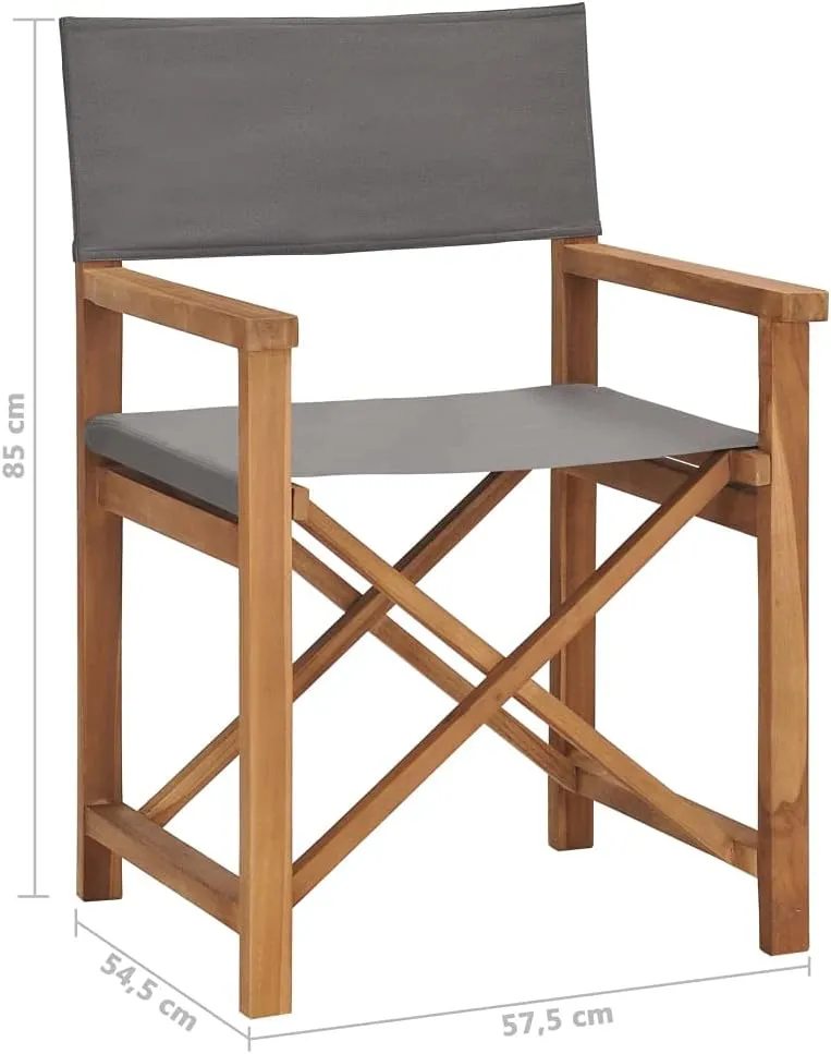 Solid Teak Wood Director's Chair Gray Foldable Outdoor Patio Furniture with Fabric Seat for Camping Beach Balcony and Home Use
