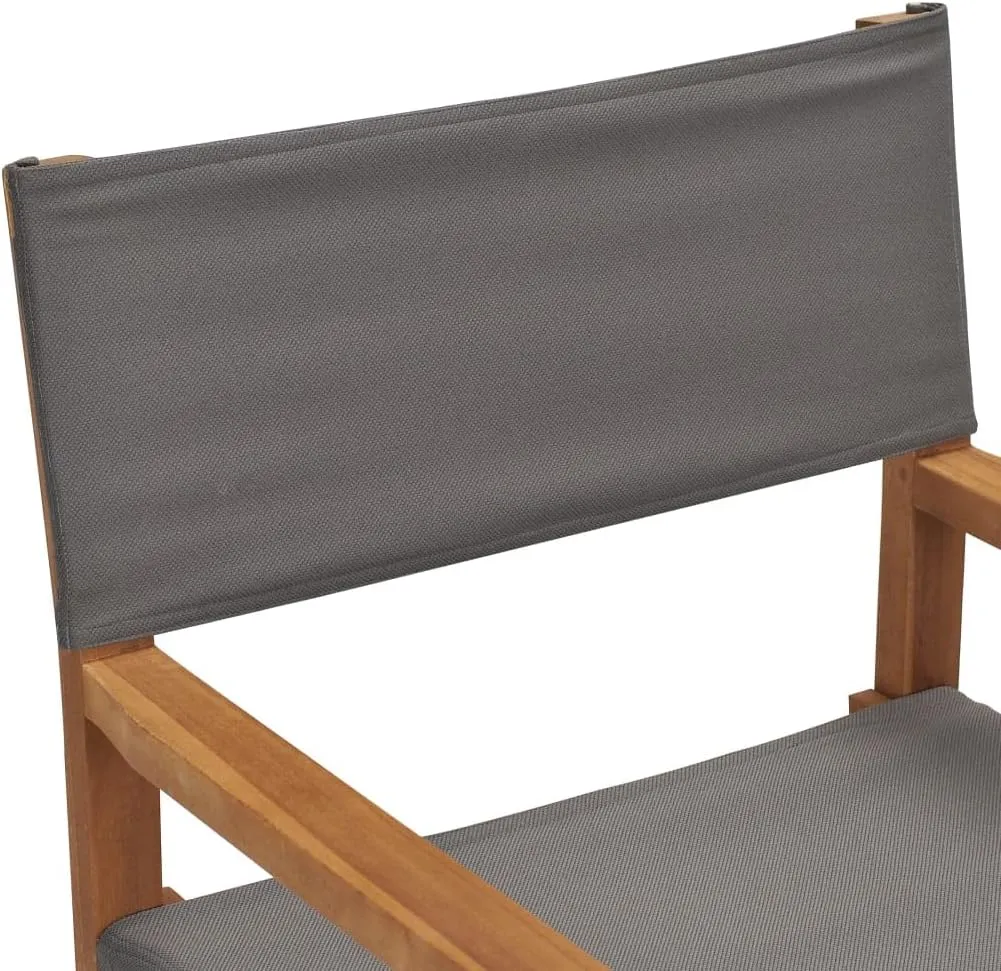 Solid Teak Wood Director's Chair Gray Foldable Outdoor Patio Furniture with Fabric Seat for Camping Beach Balcony and Home Use