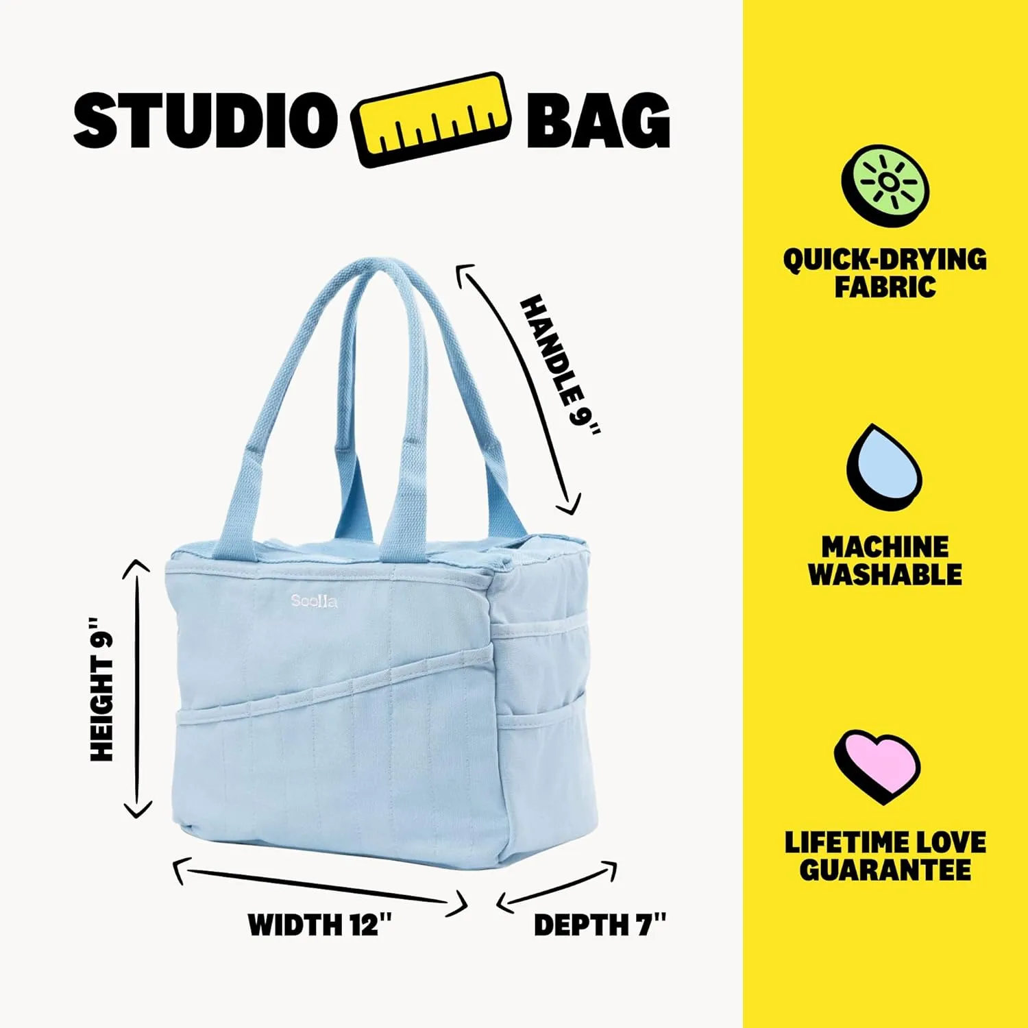 Soolla Studio Bag: Art Supply Storage Organizer & Pottery Tool Bag, Washable Craft Tote, Knitting Yarn Bag, Crochet Project Bag, 30 Pockets, 15  Canvas Colors, Artist Bag for Adults (Blue Skies)