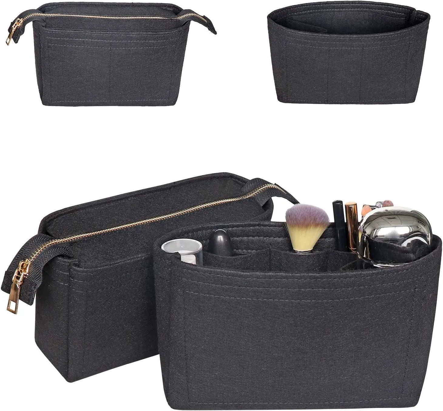 Soyizom Bag Insert Organizer,2 Packs Insert Purse Organizer Fits For Neo Noe, Small Handbag Purse Neo Noe Organizer with Zipper for Women,Black