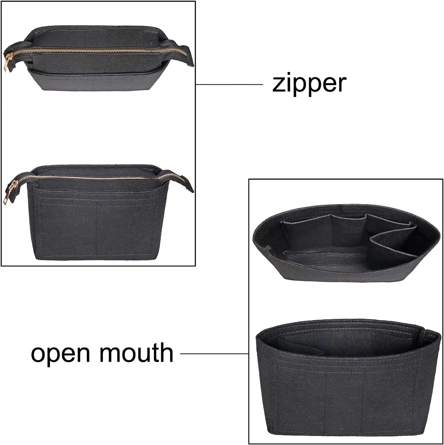 Soyizom Bag Insert Organizer,2 Packs Insert Purse Organizer Fits For Neo Noe, Small Handbag Purse Neo Noe Organizer with Zipper for Women,Black