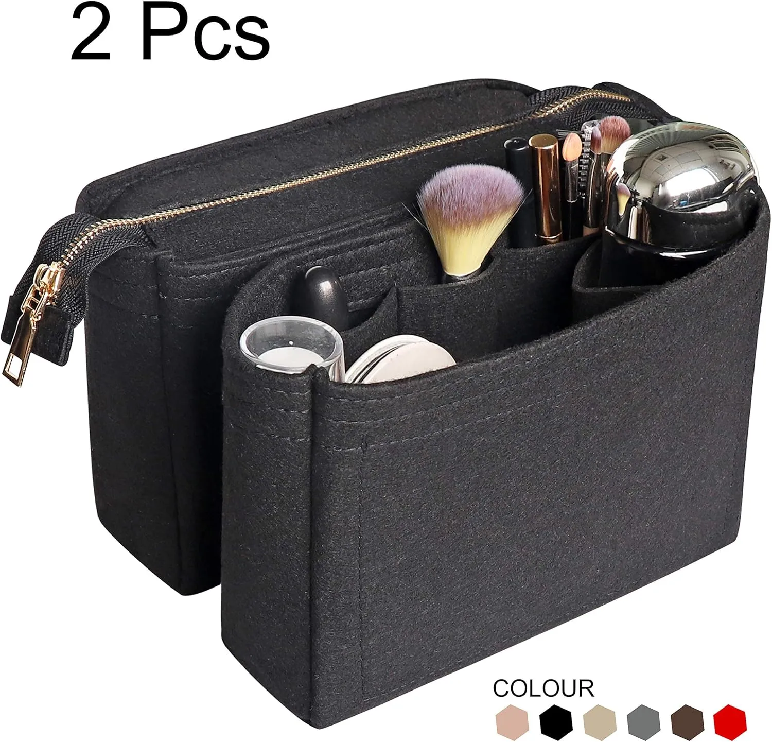 Soyizom Bag Insert Organizer,2 Packs Insert Purse Organizer Fits For Neo Noe, Small Handbag Purse Neo Noe Organizer with Zipper for Women,Black