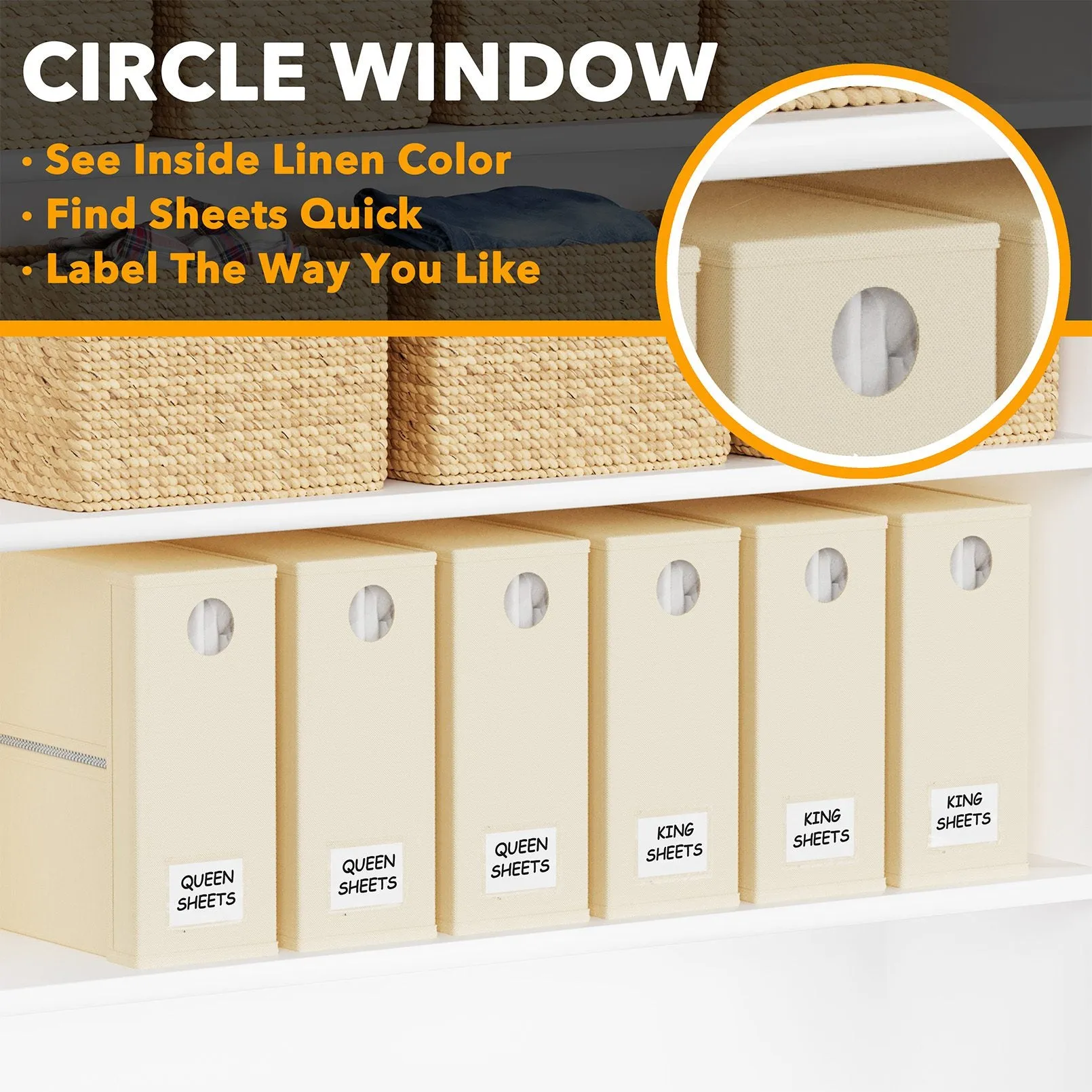 SpaceAid Bed Sheet Closet Organizer, 6 Pack, Beige