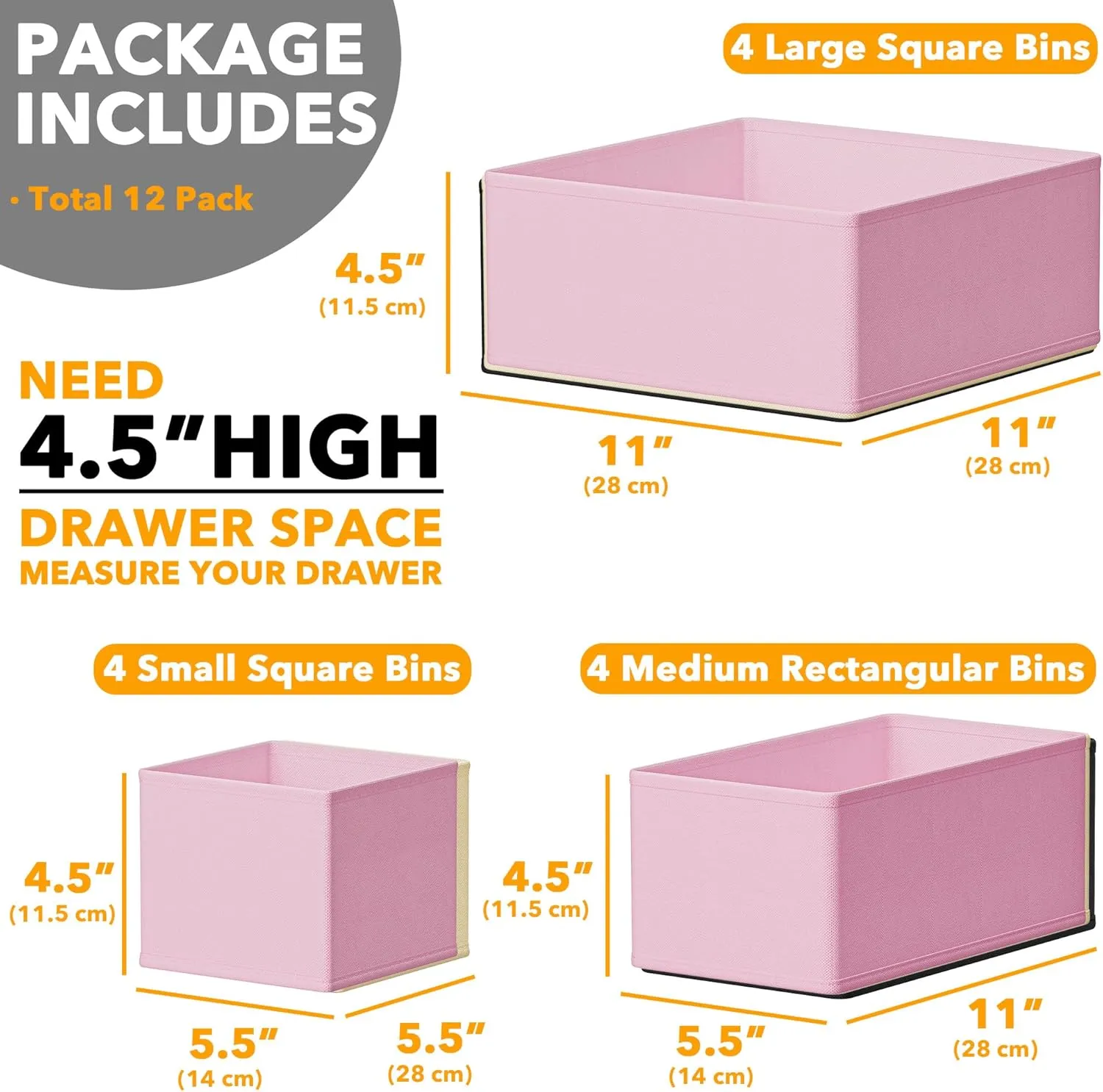 SpaceAid Drawer Organizer Clothes, 12 Pack Dresser Organizer Bins for Nursery, Closet Organization and Storage Dividers for Clothing, Baby Clothes, Underwears, Socks (Pink)