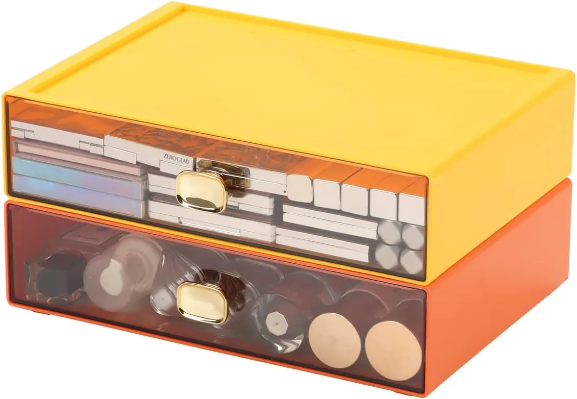 Spacious Desktop Storage Box, 1 Large Storage Drawer, Stackable Office Desk Drawer Organizer and Accessories, Printer Paper Organizer, Orange Plastic Drawers for Workspace & Home