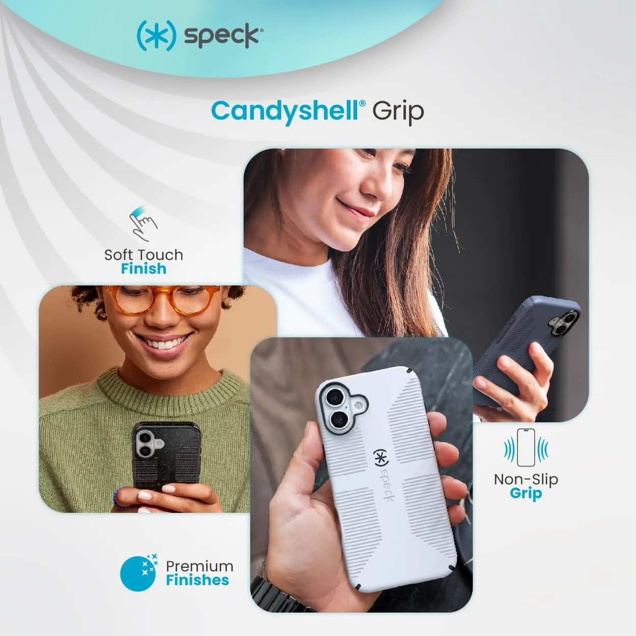 Speck CandyShell Grip Case iPhone 16 Plus - Slim MagSafe Case for Women and Men - White/Black