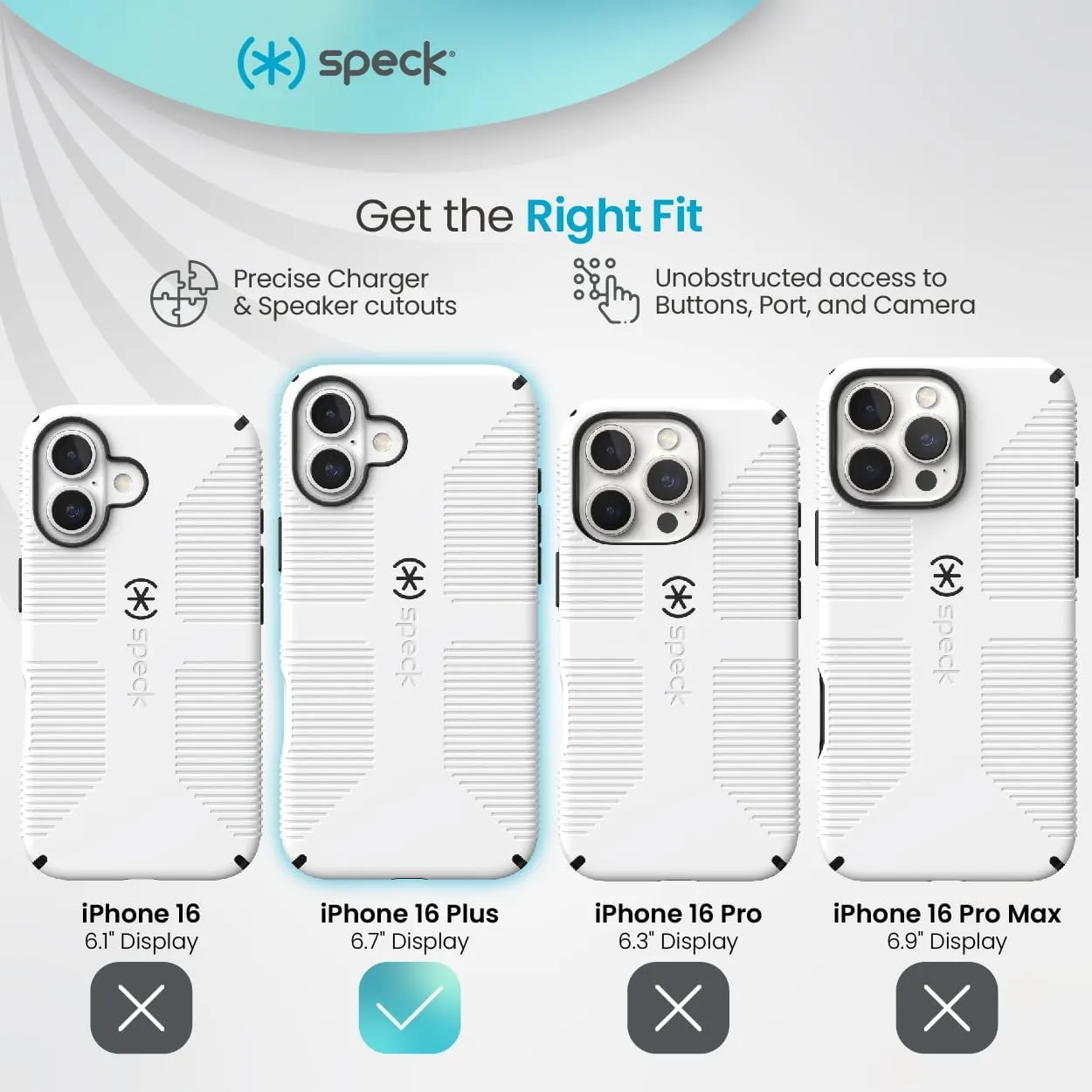 Speck CandyShell Grip Case iPhone 16 Plus - Slim MagSafe Case for Women and Men - White/Black