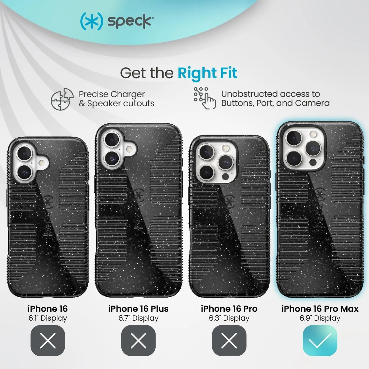 Speck CandyShell Grip Case - iPhone 16 Pro Max Case for Women and Men - Slim MagSafe - White/Black