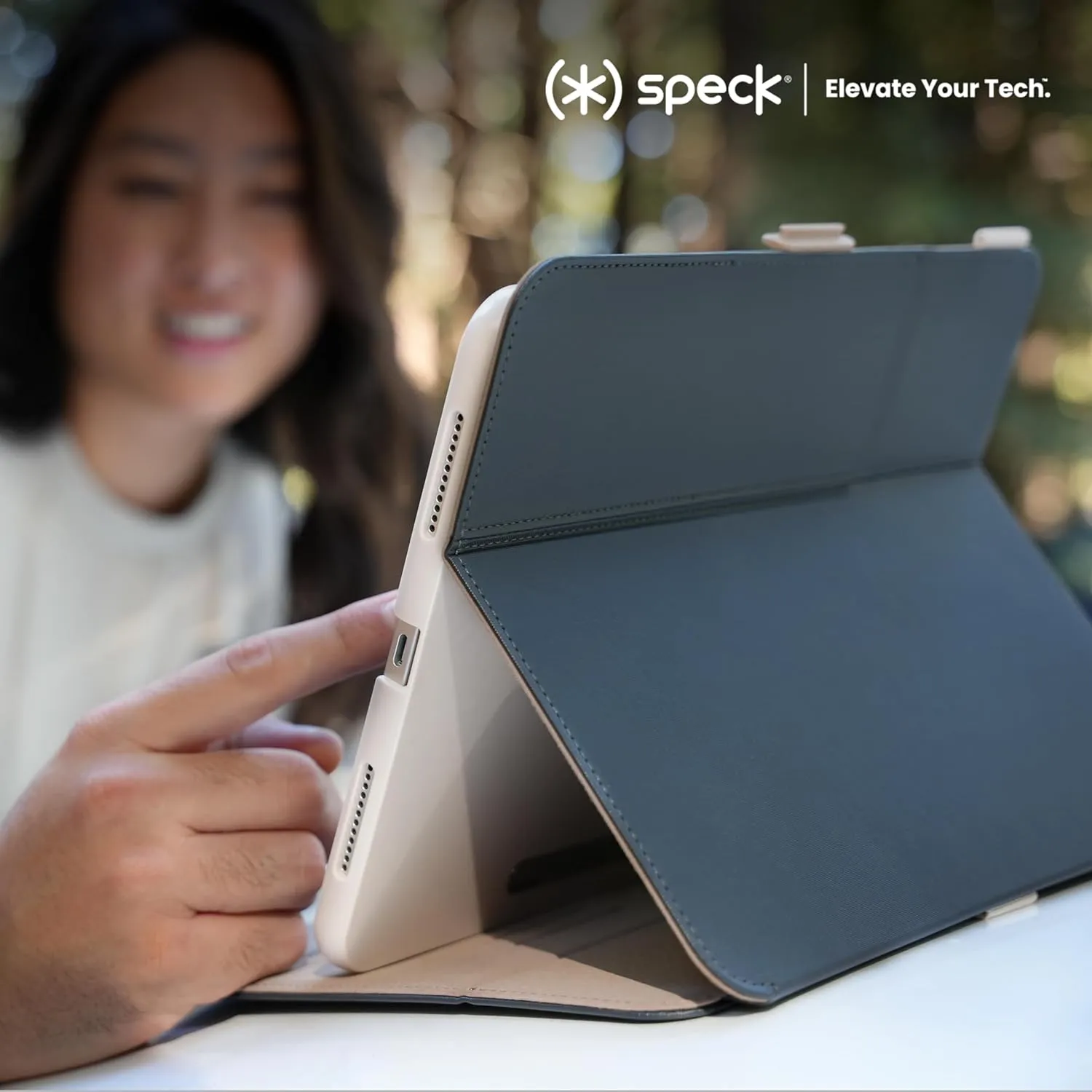 Speck New iPad Pro 11 Inch Case (2024 Model, 5th Gen) - with Pencil Holder, Drop & Camera Protection, Slim Multi Range Stand, Balance Folio, No Auto/Sleep Wake Function - Black/Black/White