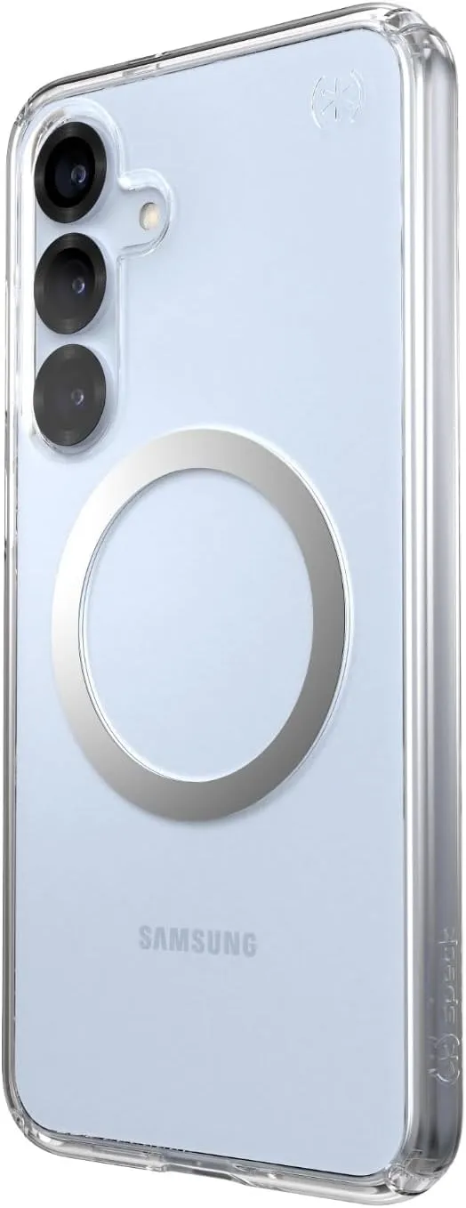 Speck Samsung Galaxy S25 Plus Case - Magnet Case,13-Foot Drop Protection,Anti-Yellowing -Samsung S25 Plus Case Magsafe-Raised Bezel & Enhanced Buttons - Presidio Perfect-Clear -Clear/Chrome(Pack of 1)