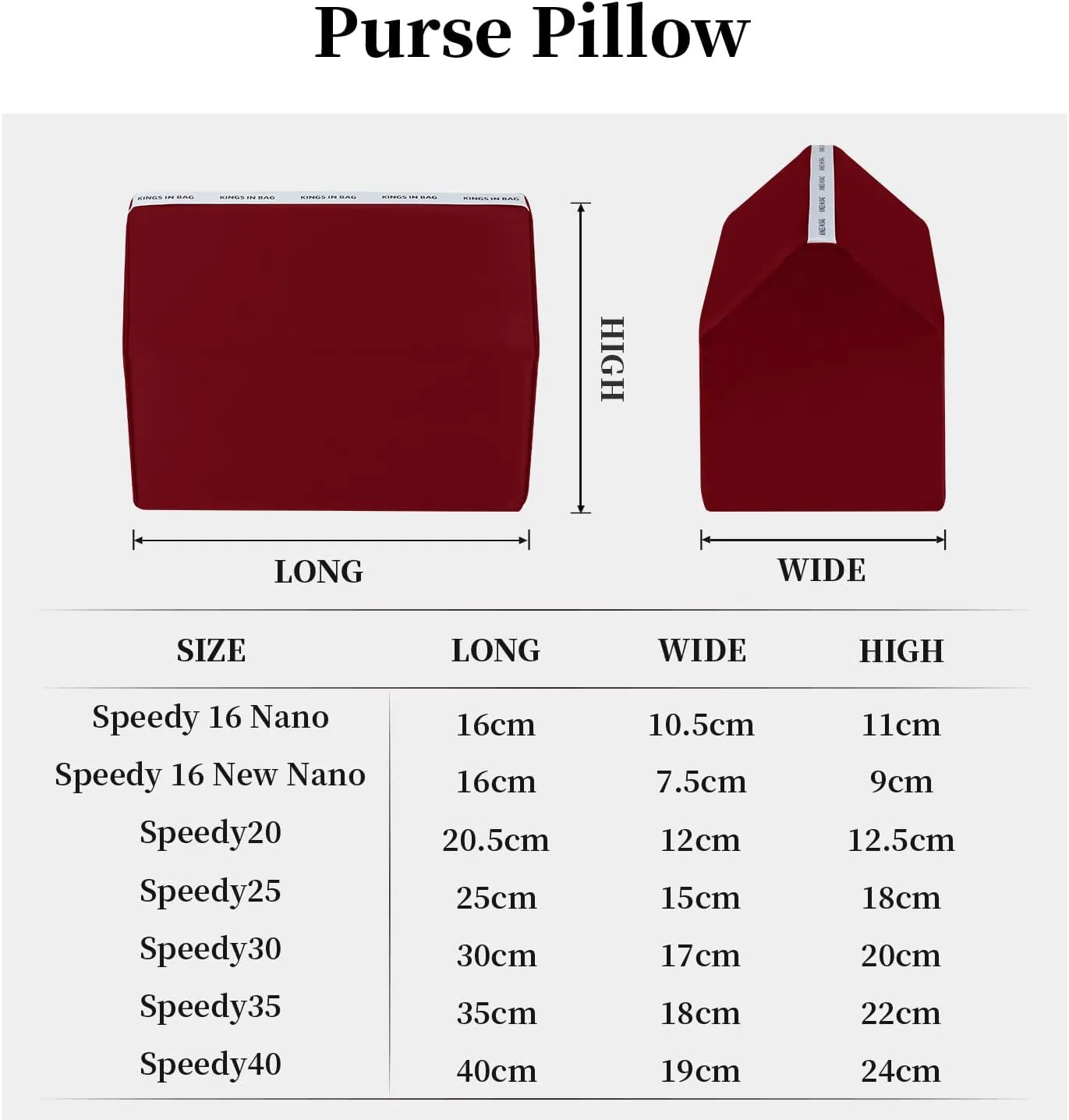 Speedy 30 Bag Pillow, Purse Shaper Insert Compatible with LV Speedy Bag, Handbag Filler with Soft Silk Surface and Memory Foam Inner without Overfull, Moisture-Proof (Red, Speedy30)