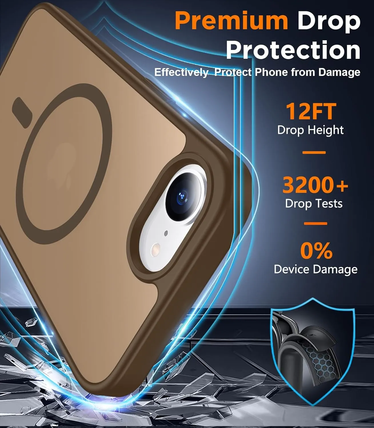SPIDERCASE Designed for iPhone 16e Case, Magnetic Translucent with 2PCS Tempered Glass Screen Protector Anti-Fingerprint Anti-Scratch, Brown
