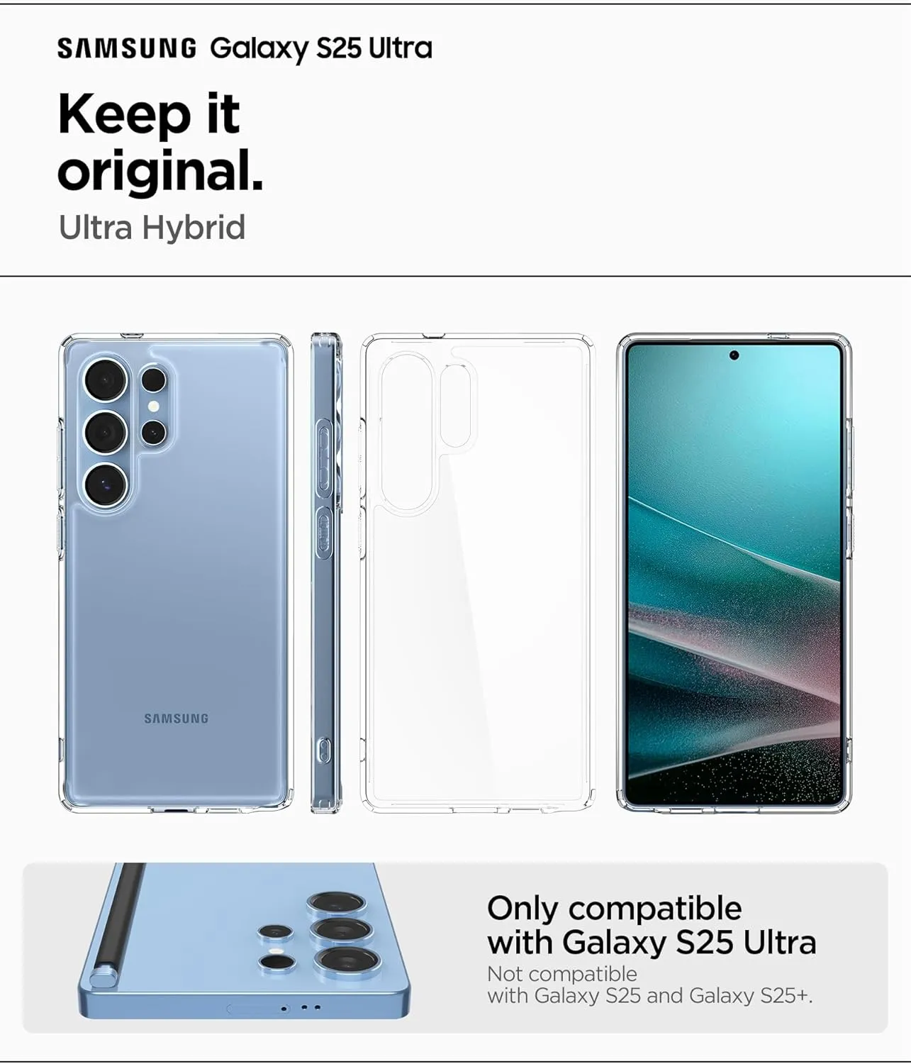 Spigen Ultra Hybrid Designed for Galaxy S25 Ultra Case (2025) [Anti-Yellowing], [Military-Grade Protection] - Crystal Clear