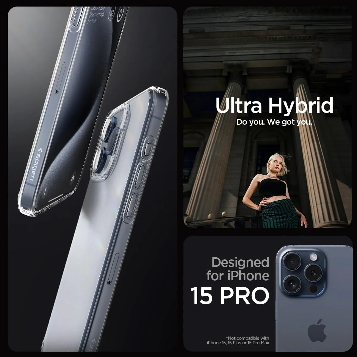 Spigen Ultra Hybrid Designed for iPhone 15 Pro Case (2023) [Anti-Yellowing], [Military-Grade Protection] - Frost Clear