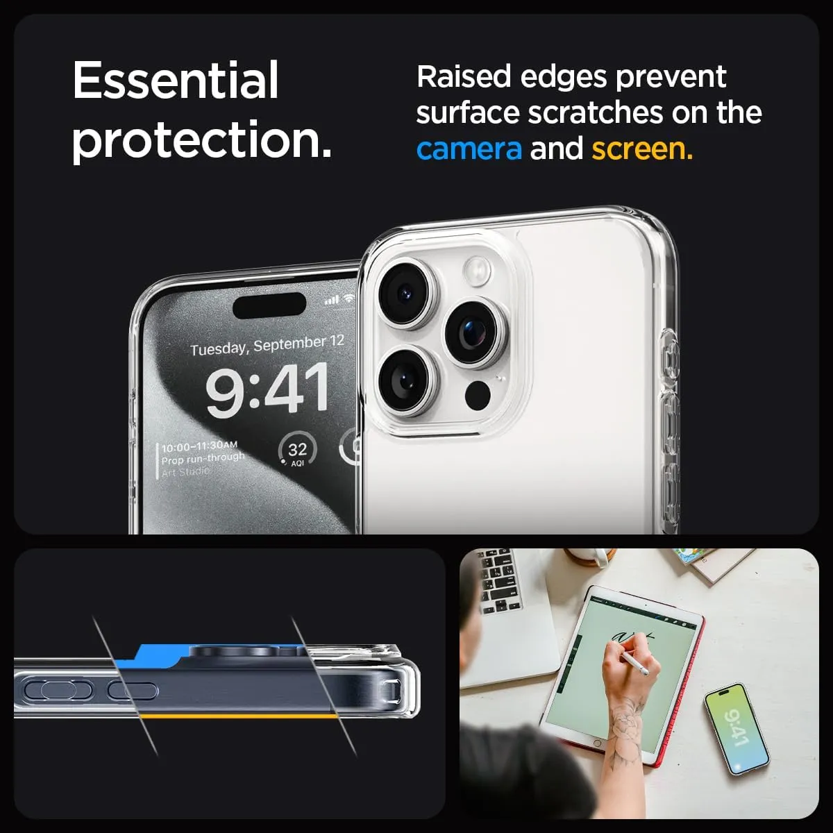 Spigen Ultra Hybrid Designed for iPhone 15 Pro Case (2023) [Anti-Yellowing], [Military-Grade Protection] - Frost Clear