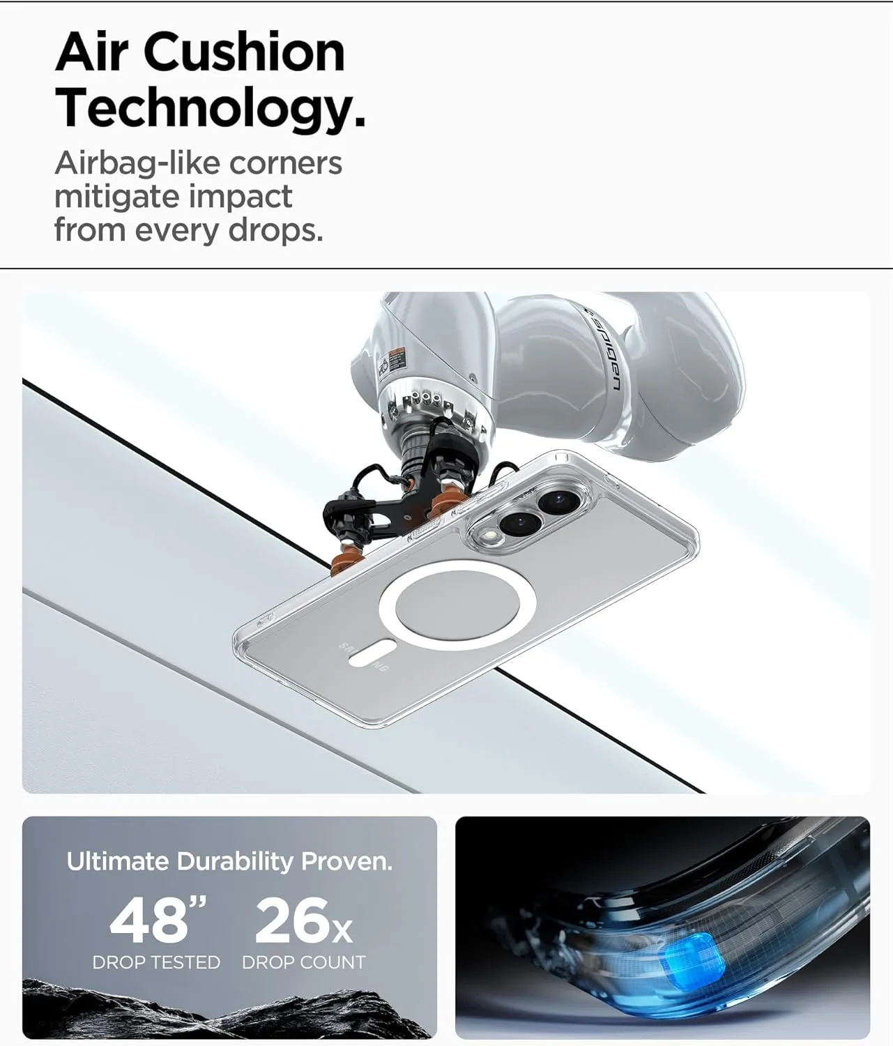 Spigen Ultra Hybrid MagFit Designed for Galaxy S25 Edge Case [Fast Wireless Charging/Magnet for Galaxy], [Anti-Yellowing] (2025) - Clear White