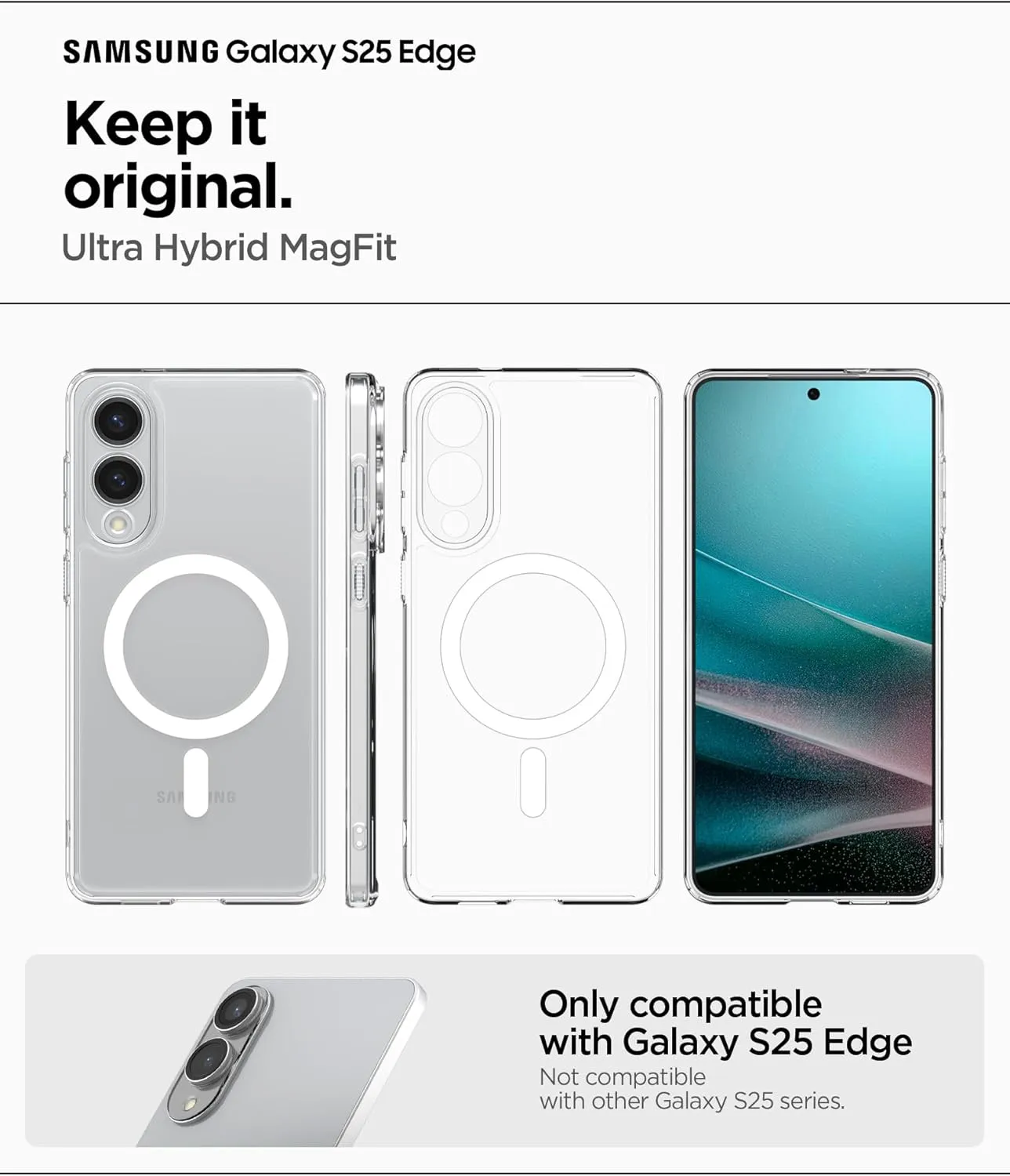 Spigen Ultra Hybrid MagFit Designed for Galaxy S25 Edge Case [Fast Wireless Charging/Magnet for Galaxy], [Anti-Yellowing] (2025) - Clear White