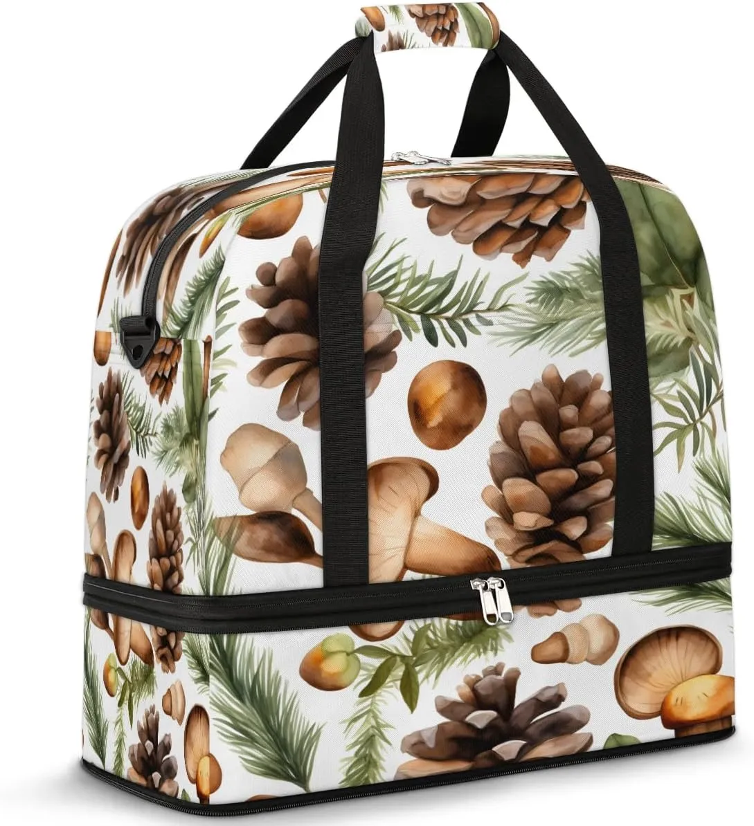 Sports Duffel Bag, Foldable Pinecone Travel Duffel Bag, Gym Yoga Beach Bag Weekender Overnight Bag with Shoes Compartment for Men Women, Wild Plant