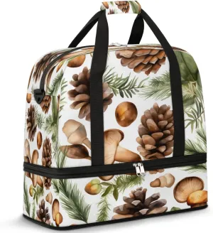 Sports Duffel Bag, Foldable Pinecone Travel Duffel Bag, Gym Yoga Beach Bag Weekender Overnight Bag with Shoes Compartment for Men Women, Wild Plant