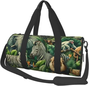 Sports Duffel Bag Lion-Zebra-Tropical-Plant Foldable Travel Tote Bag Weekender Sleepover Carry On Bag