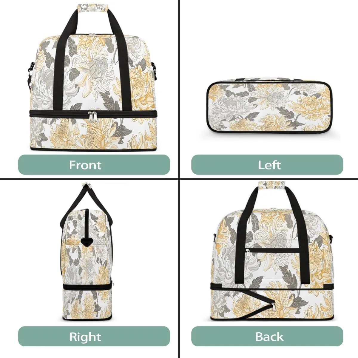 Sports Gym Bag Retro Plant Chrysanthemum Large Travel Duffel Bag With Shoe Compartment Foldable Waterproof Carry-On Weekend Travel Bags for Camping Overnight Yoga Hospital Travel Bags