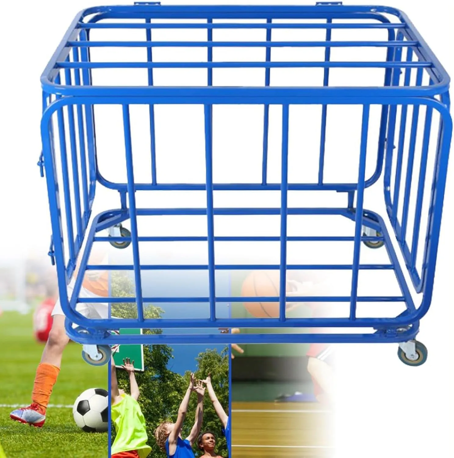 Sports Lockable Ball Storage Locker,Sports Ball Storage Cart with Wheels,Metal Basketball Storage Bin Rack,Heavy Duty Movable Ball Cage for Garage Basement Basketball Hall,120x80x90cm