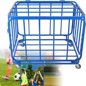 Sports Lockable Ball Storage Locker,Sports Ball Storage Cart with Wheels,Metal Basketball Storage Bin Rack,Heavy Duty Movable Ball Cage for Garage Basement Basketball Hall,120x80x90cm
