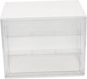 Stackable Acrylic Storage Bin Removable Shelf Tote Lid for Organizing Action Figures Books and Accessories for Home Office Use