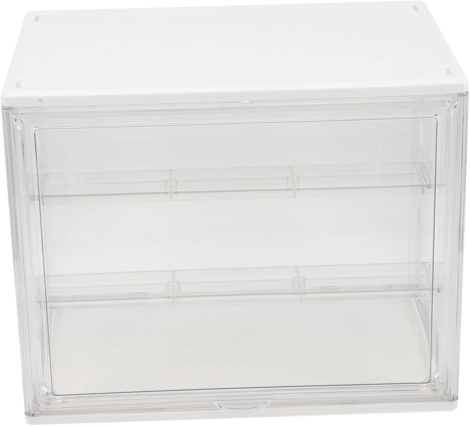 Stackable Acrylic Storage Bin Removable Shelf Tote Lid for Organizing Action Figures Books and Accessories for Home Office Use