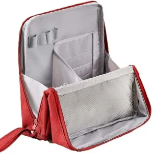 Standing Cosmetic Bag: Large Capacity Oxford Cloth Functional Makeup Case with Room for Brushes & Mirror, Portable Beauty Supplies Storage for Home & Vacation, Multi-purpose Design (Red)